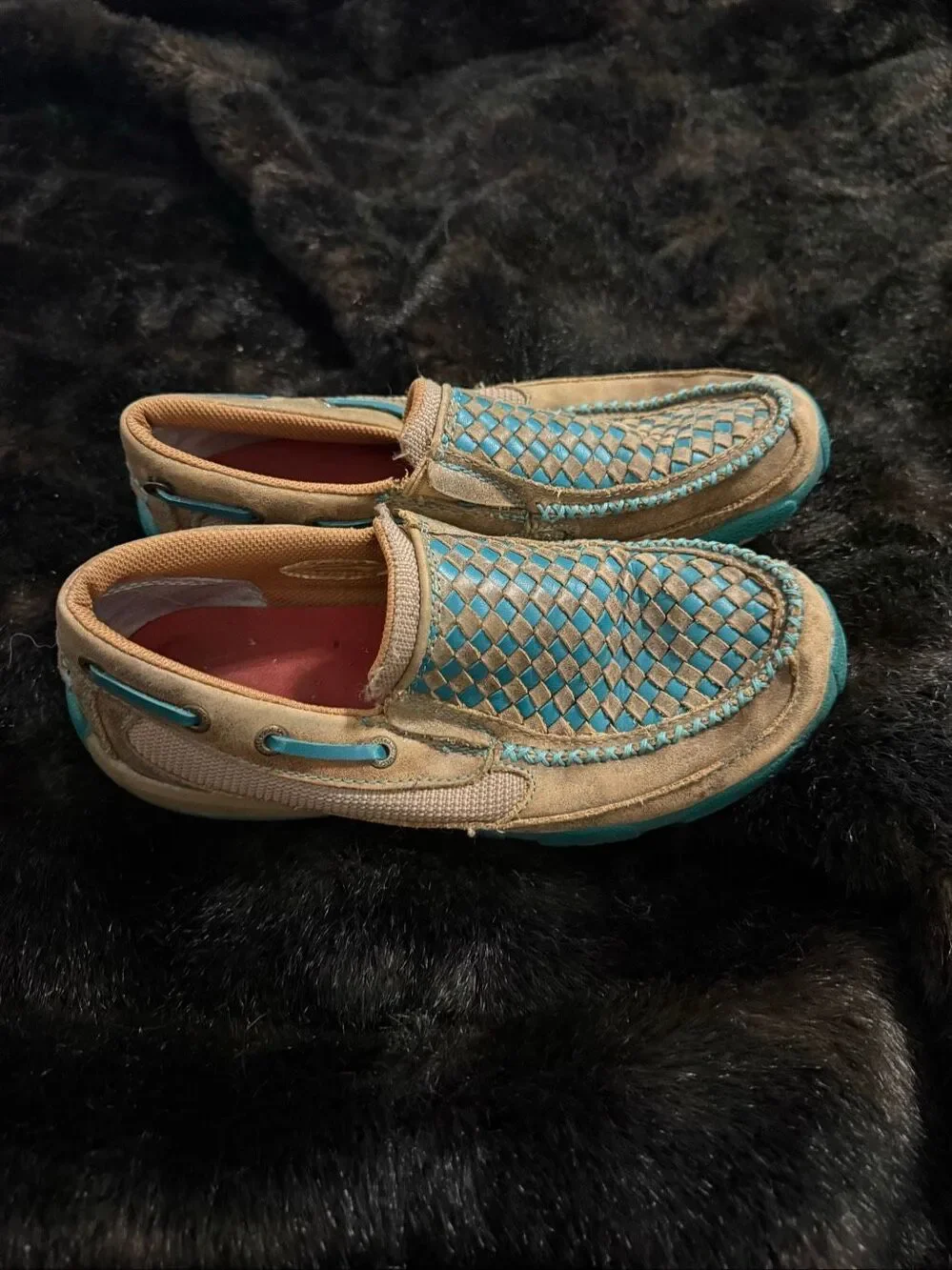 Twisted X Youth Shoes Driving Mocs - Distressed Brown & Turquoise 4.5